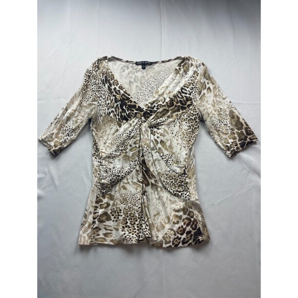 Cable & Gauge Blouse Top Womens M Leopard Print V-Neck Twisted Waist Pullover - Picture 1 of 4